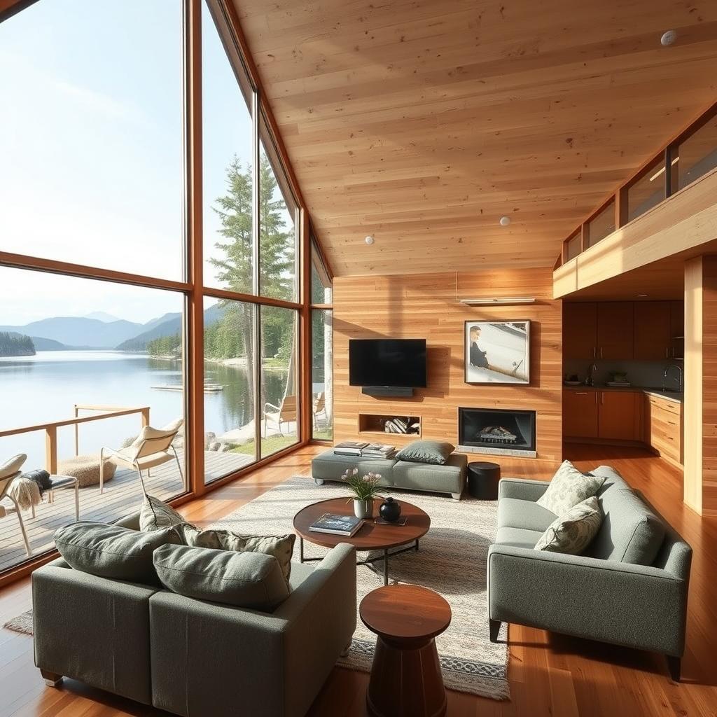 A cozy lakeside cabin living room — the kind of Upper Midwest rental we cover